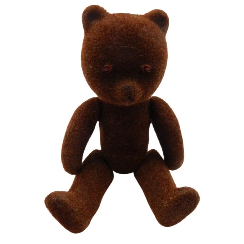 Vintage B Shackman Flocked Jointed Baby Bear Plastic Figurine 5" 1983